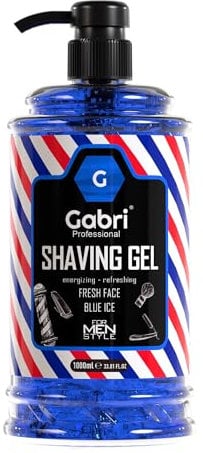 Gabri Shaving Gel 1000 ml, Moisturizing Ultra Sensitive Shaving Gel for Men, Soothes, Protects, Clean Skin, Professional Barbers, Traditional Shaving Enthusiasts (1000ml, Blue Ice)