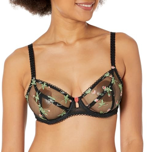 Freya Women's Rose Blossom Underwire Plunge Bra, Sheer, Black, 30E
