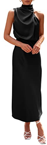 PRETTYGARDEN Women's Summer Satin Maxi Cocktail Dress Black