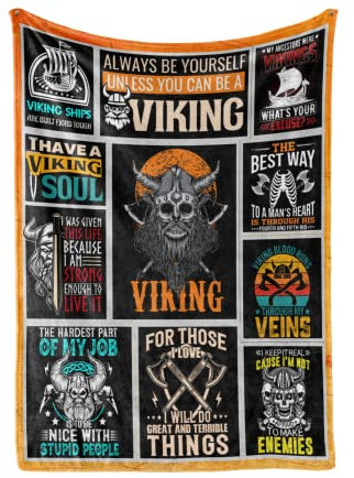 Huglanket Viking Gifts for Men Flanell-Decke, Überwurf, nordische Mythologie, Wikinger-Thema, Überwurf (127x165 cm) für Wikingerfreunde, Vater, Opa, Geburtstag, Weihnachten – Wikinger