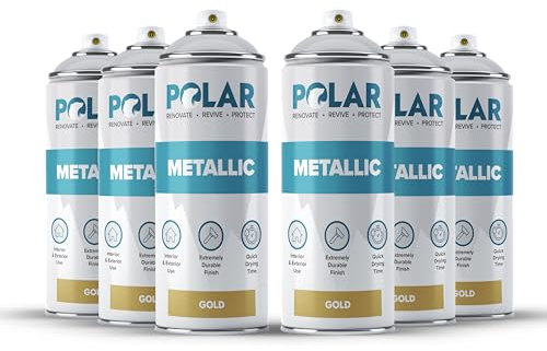 Polar Metallic Gold Spray Paint - 6 x 400ml | Multi-Purpose Interior & Exterior Use | Ideal Gold Spray Paint For Metal, Wood, Glass, Plastic, Ceramics & Ornaments | Quick Drying | Easy to Apply