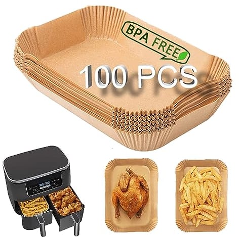 Backpapier für Heißluftfritteuse, 100 Stück 22cm Airfryer Backpapier für Ninja, Air Fryer Accessories kompatibel mit 7.5-10L Ninja AF300EU AF400EU Princess und anderen Dual Zone Air Fryer