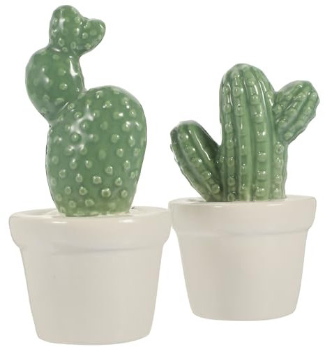 2 Pièces Lot de 2 statues de cactus en céramique simulation de cactus pot de fleur en céramique fausses plantes succulentes bonsaï figurine en porcelaine sculpture de collection porte-bijoux