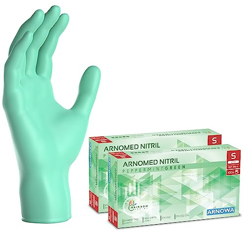 200x ARNOMED Einweghandschuhe Grün (2x100 Stk.), Einmalhandschuhe S, Nitril Handschuhe Einweg, Nitrilhandschuhe puderfrei, Gummihandschuhe Einweg, Schutzhandschuhe, Handschuhe Nitril XS, S, M, L, XL