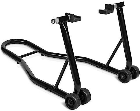 TANGZON Motorcycle Rear Paddock Stand, Adjustable 14-20cm Width Motorbike Rear Wheel Lift with 4 Wheels & Anti-Slip Pads, Heavy Duty Metal Sport Bikes Stand for Garage Repair Shop (Black)