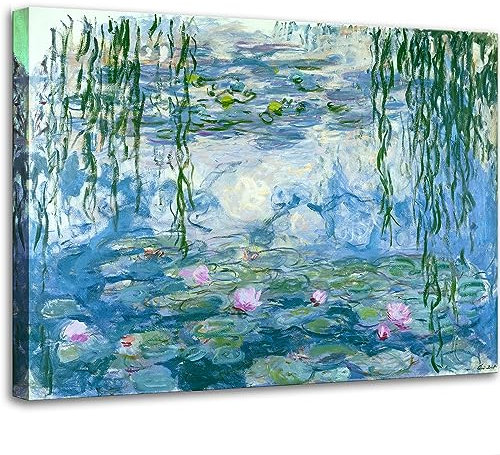 Claude Monet Canvas Wall Art - Water Lilies Classic Artwork Picture Print with Framed Painting for Home Office Wall Decor 12x16