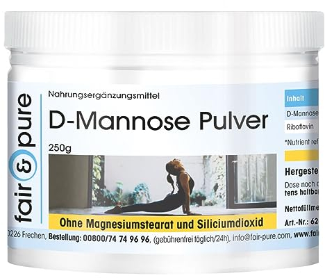 Fair & Pure® - D-Mannose Pulver 250 g mit Riboflavin (Vitamin B2) - pur, ohne Zusatzstoffe - hochdosiert und bioverfügbar - deutsche Qualitätsherstellung
