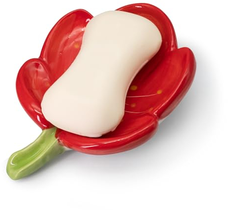 LINXUXIE Seifenschale aus Keramik, Seifenhalter für Badezimmer, Blumen-Seifenhalter für Dusche, einfache Reinigung, Seifenretter Dekoration für Badezimmer, Waschbecken, Küche (rot)