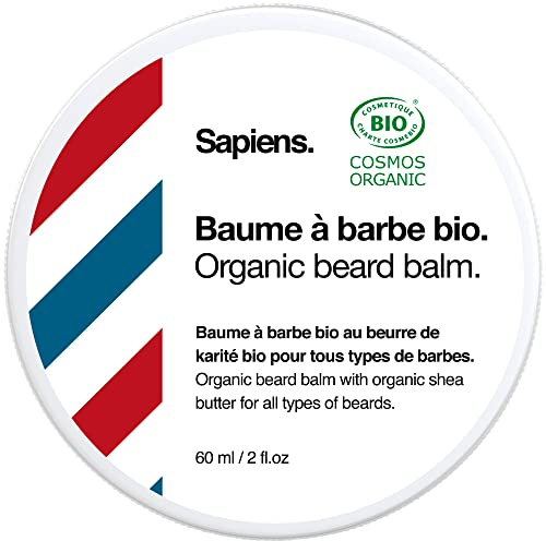Sapiens Barbershop Baume Barbe Homme Bio 60ml x2 - Soin Barbe Homme - Fabriqué en France Certifié ECOCERT - Cire Barbe et Moustache au Beurre de Karité et Huile de Ricin Bio