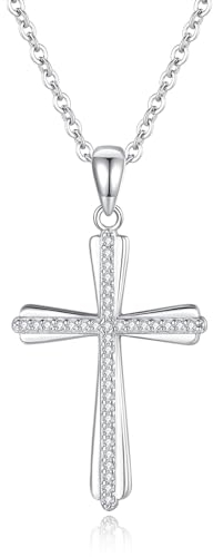 GAVU 925 Sterling Silber kleine Diamant-Kreuz-Halskette für Damen, Cubic Zirconia Kreuz Halskette