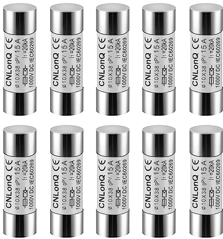 DEWIN Sicherung 15A, 10 Stück gPV Type Keramik Sicherung HSPV-30 10x38mm Feinsicherung Schmelzsicherungen für PV Anlage DC 1000V