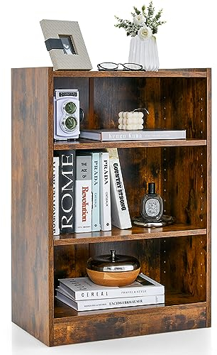 KOMFOTTEU 3 Ebenen Bücherregal mit verstellbaren Regalen, Standregal 50 x 30 x 75 cm mit Kippschutz, Aufbewahrungsschrank für Schlafzimmer, Wohnzimmer (Braun)