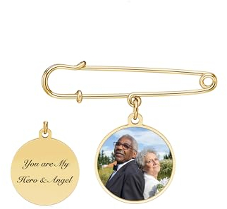 PiercingJak Brosche Pin mit Foto Text Gravur Vintage Broschen Memorial Anhänger Personalisierte Geschenke für Hochzeit Bräutigam Braut Brautstrauß Boutonniere Pin Kit Charms DIY Zubehör