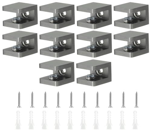 QUARKZMAN Pince de Fixation pour Étagère en Verre, Lot de 10 Pinces en Cuivre Noir Réglables pour Verre de 5 à 8 mm d'Épaisseur, Support de Fixation pour Panneau en U