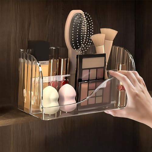 HARLIANGXY Make up Kosmetik Organizer, Spiegelschrank Organizer Innen, Schminke Aufbewahrungsbox mit Abnehmbarer Schallwand, Beauty Organizer für Schminktisch Badezimmerschrank