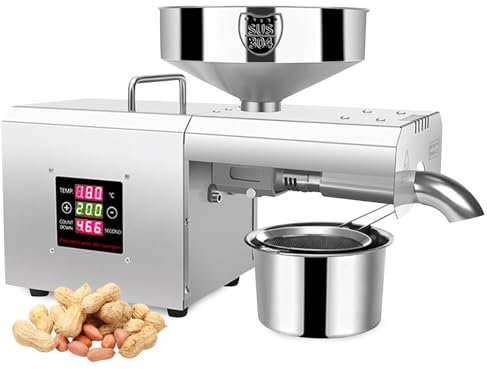 750W Automatische Edelstahl Ölpresse Maschine, Elektrische Ölpresse Extractor, Temperaturkontroll Ölmühle, Ölgewinnung Maschine für Walnüsse Erdnüsse Leinsamen, 3-6KG/St.