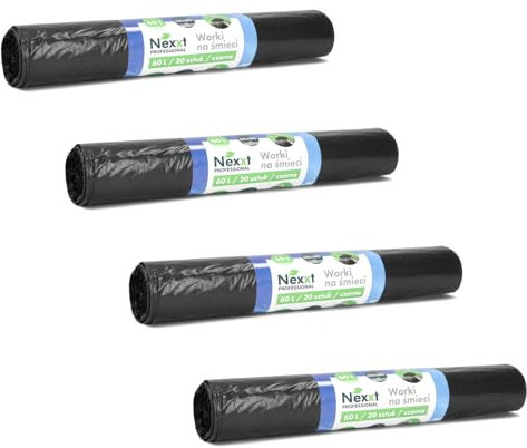 Emerson 80 bolsas de basura resistentes a desgarros, bolsas de basura extrafuertes, paquete de 4 rollos negros, capacidad de 60 l de capacidad de 60 x 80 cm, bolsas de basura estables de plástico