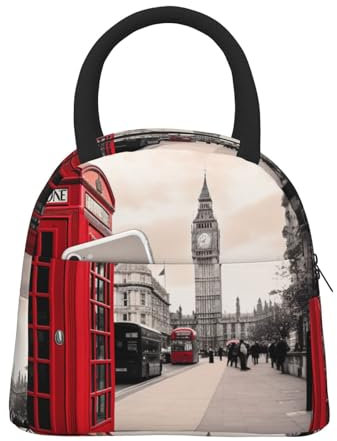KCGSDEGV Lunchtasche für Männer und Frauen, Motiv: rote Telefonzelle, Londoner Straße, wiederverwendbare Lunch-Bento-Box, isolierte Lunch-Kühltasche für Arbeit, Schule, Picknick
