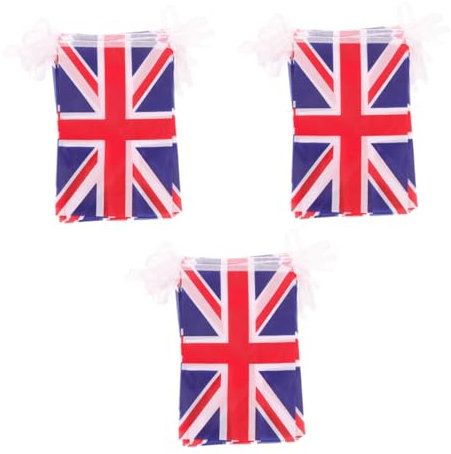 Yardwe Britische Flagge Wimpelbanner 3 Saiten Union Jack String Banner aus Polyester 38 Flaggen 14x21cm Partydekoration für Sportveranstaltungen Haus Garten Fenster Langlebige Farben