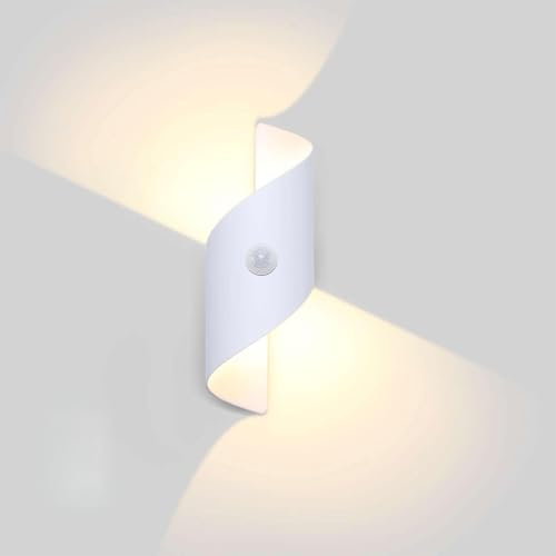 Lightess Lampe mit Bewegungsmelder Innen Außen IP66 Außenleuchte LED Wandleuchte Außenlampe Wand 3000K Warmweiß, Modern Up Down Wandlampe Aussen, Aluminium Aussenlampe für Flur, Weiss 12W