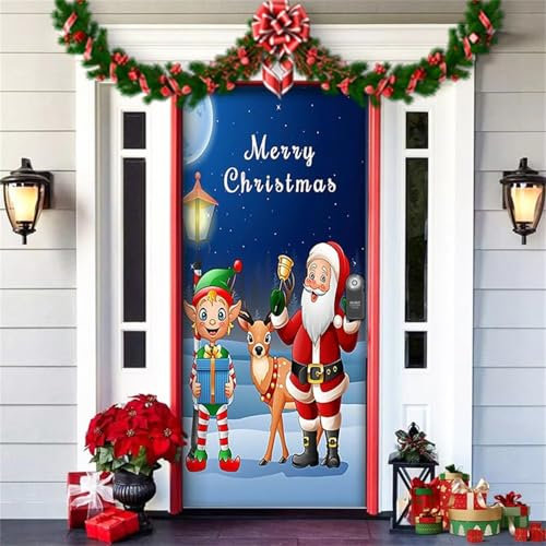 JJKTO Cubierta De Puerta Navidad,Decoracion Puerta Navidad, 200 * 90cm Cortina Decorativa Pancarta Cartel Telón Fondo，Forros De Puertas Navideños,Decoracion Navideña Entrada Exterior Interior Casa