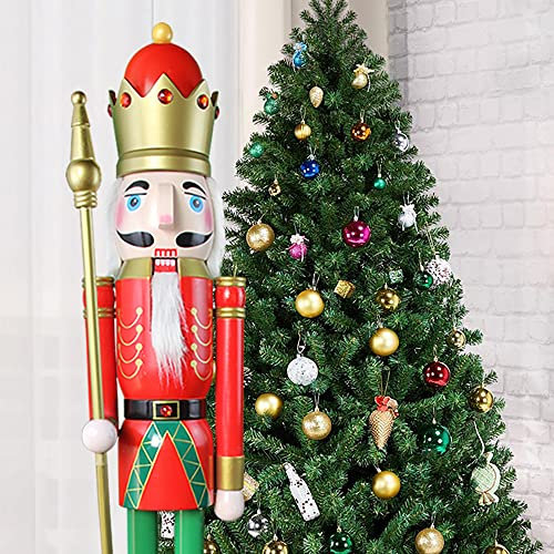 CDL K03 Nussknacker, 120 cm, handbemalt, rot und grün, groß, Holz, Weihnachts-Nussknacker-Figur, König, Kamin, Dekoration, 120 cm, Rot und Grün
