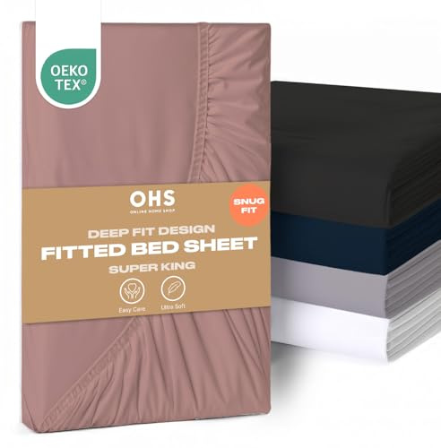 Brentfords Deep Fitted Sheet Superking Size, Deep Pocket 12 Inch (30cm) Easy Care Soft Microfibre Fabric Shrinkage & Fade Resistant Plain Dyed Bottom Sheet, 183 x 200cm - 1 Pack Blush Pink