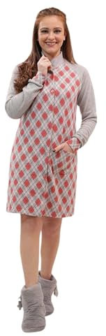 Leo Corsetteria Vestaglia donna pile calda giovane invernale collo alto con abbottonata con tasche fantasia Rombi Rosso Taglia M