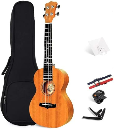 Ukulele Erwachsene 21/23 Zoll Tenor-Ukulele Mini-Gitarre Mit Massiver Konzert-Mahagoni-Decke Mit Koffer Und Stimmgerät Hawaiianische Ukulele(Wood,23inch)
