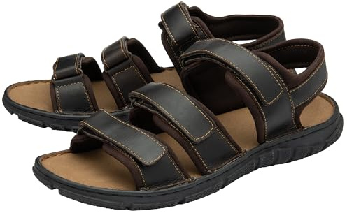DUNLOP Mens Leather Sandals Open Toe Walking Hiking Trekking Sports Shoes with Three Adjustable Straps