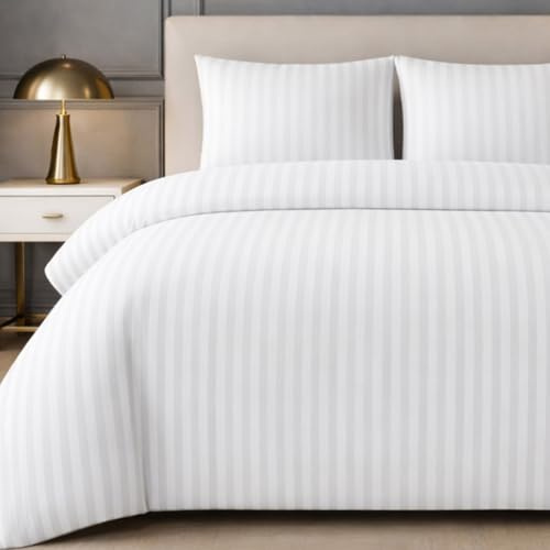 Lazzaro Satin Stripe King Size Duvet Cover Sets - Premium Hotel Quality Quilt Cover King Size Bedding Set 3 Pcs - Ultra Soft Hypoallergenic Kingsize Duvet Cover Sets With Zipper Closure