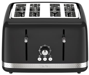 Tefal Soleil 4-Slice Toaster – 7 Browning Levels, Variable Width Slots, High-Lift Lever, Stop/Defrost/Reheat Functions, Removable Crumb Tray, in Glossy Premium Black - TF3058G0