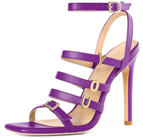 Soireelady Sandali con Tacco Donna Alto Cinturino alla Caviglia Stiletto Open Toe Platform Scarpe Fibbia Tacchi Alti da Festa Sandali Donna Estive Viola EU35