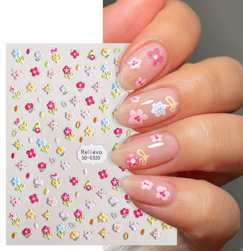 5D Nagelsticker Frühling Blume Nagelaufkleber Nagel Stickers Bunte Blumen Nail Art Stickers Stereoskopisch Selbstklebend Nagel Aufkleber für Damen Dekoration