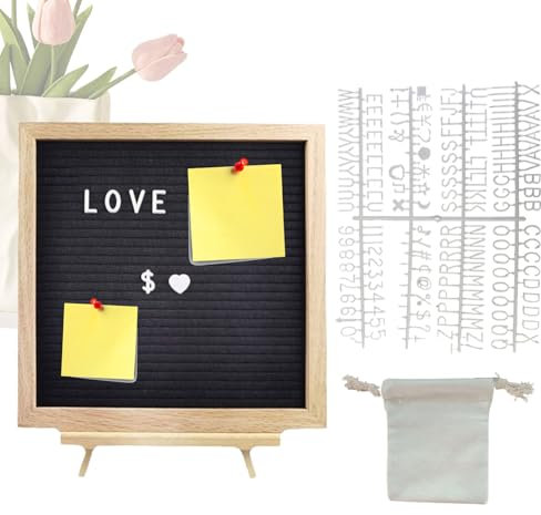 Schwarze Buchstabentafel | Holzrahmen Mit Filzfläche Und Wechselbaren Buchstaben | Veränderbare Rustikale Wandtafel Für Schule Kindergarten Büro Babyzimmer Deko