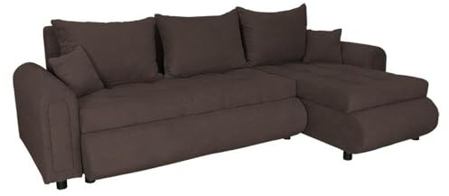 FORNIRO 24 Romeo Ecksofa 143x232x80cm Braun Wohnzimmer Couch Schlafsofa | Mit Schlaffunktion & Bettkasten - L-Form - Kissen - Stoff Basic | ausziehbar Gäste bequem Stauraum Design hochwertig Eckcouch