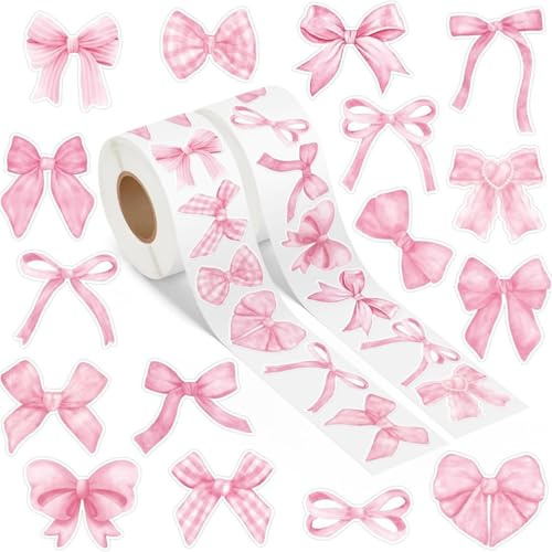 1000 Stück Schleifenaufkleber, Schleife Aufkleber Zum Beschriften, Etiketten Selbstklebend, Kupferdruckpapier Aufkleber, für DIY Backen, Briefumschlag, Hochzeit Geschenktüten Dekoration (Rosa)