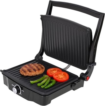 CAMRY Elektrogrill, Klappgrill 180 ° , Tischgrill, Leistung 2000W, große Plattenfläche 28x23 cm, Paninenmaker 1288cm2, Temperaturregelung, Antihaft-Platten, schwarz-silber