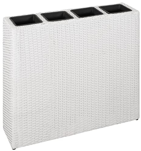 HaoChrymec Jardinière Surélevée with Résine Tressée Blanche, Design Pratique, Jardinières Extérieur, Potager Surélevé, Bac Jardinière Extérieur, Jardin, Balcon, Terrasse, 1 x Pot + 4 Pots Amovibles