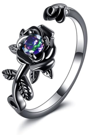 VONALA Rose Blumenringe 925 Sterling Silber CZ schwarze Rose verstellbarer Ring für Frauen Versprechungsring für Frau
