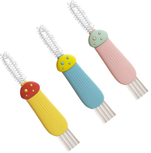 UIHRLM 3 in 1 Bottle Cleaning Brush 3PCS, Multifunctional Cup Lid Cleaning Brushes Set, Portable Cup Lid Gap Cleaning Brush Kitchen Cleaner for Bottle Spaces Crevice (Pink + Yellow + Blue)