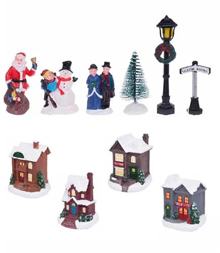 Well Home Pueblo Navideño Decorativo de 14 Piezas y Luces LED
