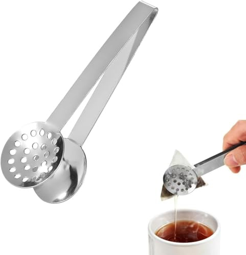 Stainless Steel Tea Bag Squeezer,Effective Tea Tool for Easy Extraction,Anti-Slip Comfortable Grip Teas Filter Spoon,Strainer Tongs for Gripping Loosing Leaf Teas Bags Ice Sugar Cubes (Silver)