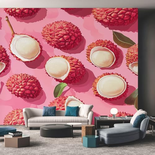 Fruit Lychee Wallpaper Pink, Pink Coquette Wall Paper for Bedrooms, Home Decor Photo Wallpaper for Living Room 300x210 Non-Woven Wall Mural W&4