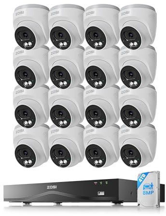 ZOSI 4K PoE Überwachungskamera Set Aussen 16X 8MP IP Dome Kameras 16CH C220 | 4TB NVR erweiterbar auf 32CH, Personen-/Autoerkennung, 2-Wege Audio, 30M IR Nachtsicht