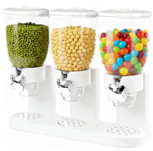 YuLiMirich Cereal Dispenser 2 l trippel müslifördelare för bänkskiva, müslidispenser, set om 3 lufttäta behållare för müsli, ris, flingor, godis, kaffebönor