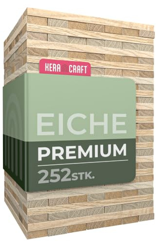 KeraBlocks Premium Eiche - 252 Stück Holzklötzchen zum Basteln 160x22x8mm - Bastelholz ohne Klebeband - Perfekt zur kreative DIY Projekte
