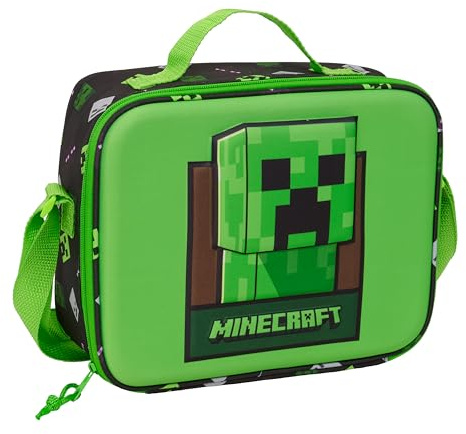MINECRAFT - Porta Merienda Térmico 3D, Nevera para Frío y Calor, Nevera Impermeable, Nevera para Excursión, 25x9x19.5 cm