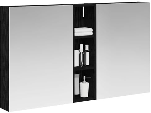 vidaXL Badezimmerschrank-Set 3 pcs 120 x 14,5 x 70 cm Holzwerkstoff, Badezimmer-Schrank, rechteckiger LED-Spiegel, moderner Wand-Organizer, praktischer Platzsparer