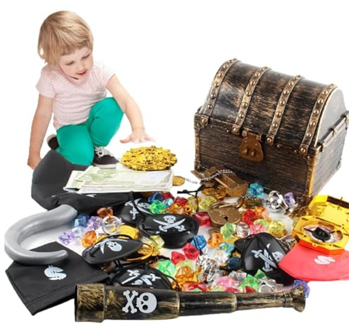 Piraten-Schatztruhe - Stoff und Multimaterial 610g (143 Stück) Truhe Set | Abenteuerspielzubehör, Kindergeburtstagsfeierartikel, Schatzsuche Requisiten für Cosplay und Karneval